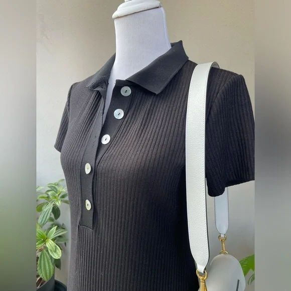 ☘️ H&M Midi Polo Shirt Ribbed Knit Dress with Short sleeves and Side Slit i… - Picture 5 of 15